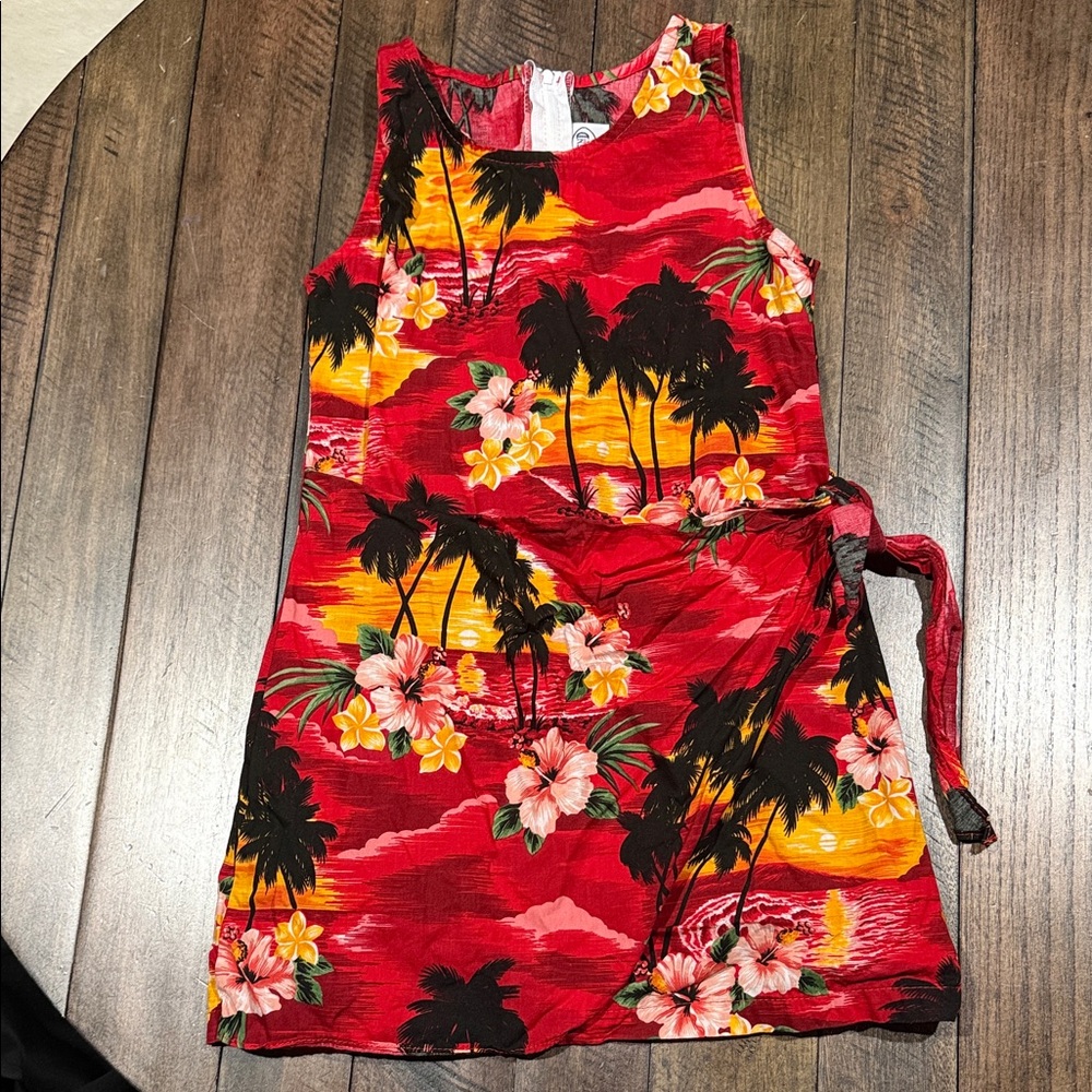 Girls' Red Tropical Floral Casual Dress